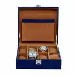 Leather World 8 Slots PU Leather Men Watch Box Organizer Case Women Storage Jewelry - Blue