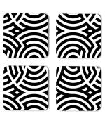 Whats Your Kick Pattern Design Back And White Maze Puzzles Design Printed Set of 4 Coaster With Metal Stand
