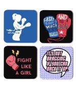 Whats Your Kick Forget Boxing Theme Printed Set of 4 Coasters With Beautiful Metal Stand