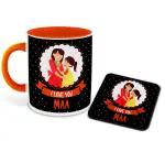Whats Your Kick I Love You Mom in Hindi Language Printed Red Ceramic Coffee Mug with Coaster and Tea Mug 325ml