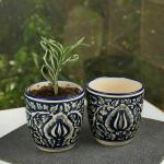 ARTYSTA BEAUTIFYING LIVES Multicolor Ceramic Turkish Indigo Painted Flower Pots for Garden - Pack Of 2
