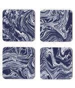 Whats Your Kick Marble Texure Dark Blue And White Texures Printed Set of 4 Coaster With Metal Stand