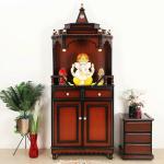 DZYN Furnitures Brahma Kostha Large Floor Rested Pooja Mandap (Brown Gold)