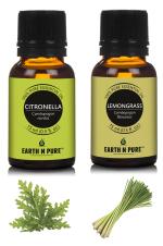 Earth N Pure Lemongrass & Citronella Essential Oils | Pack Of 2 (15 ml each) | 100% Undiluted, Natural And Therapeutic Grade - For Aromatherapy