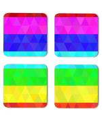 Whats Your Kick Pattern Design Pink Blue And Yellow Green Trangles Design Unique Beautiful Pattern Design Printed Set of 4 Coaster With Metal Stand