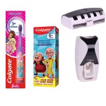 Barbie Battery Toothbrush for kids+Kid's Motu Patlu Bubble Fruit Flavor Toothpaste-80g+wall mount toothpaste dispenser