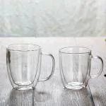 Ramkuwar 350ML Clear Glass Coffee Cups with Handle Insulated Beverage Glasses Heat Resistant Mugs
