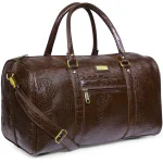 ZAINTO Unisex Handcrafted Textured faux leather duffle bag 35 Liter Cabin Bags (Brown)