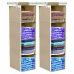 Unicrafts Non Woven Hanging 4 Shelf Foldable Wardrobe Closet Cloth Organizer Hanging Shelf Organizer Organize Your Life & Transform Your Mess into Order with Our StylishHanging (Pack of 2,Beige)