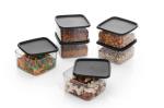 KAVYA Brown, Black Glass, Plastic Storage Container With Lid (Pack of 6)