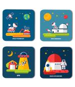 Whats Your Kick Space Technology Printed Set of 4 Coaster With Beautiful Metal Stand