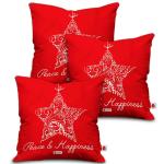 Indigifts Christmas Cushion Covers Peace and Happiness Printed Red Set of 3 Cushion Cover 18x18 inches - Christmas Cushion, Christmas Decorations for House, Xmas Decorations