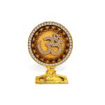 Adhvik Hindu Religious Symbol Om Idol (Mini Mdf Om St-1180) Golden Metal God Stand for Home Décor/car Dashboard/mandir Pooja Murti/temple Puja/office Table Showpiece
