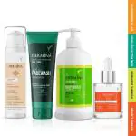 DERMINA Skin Care Combo Pack SPF35+ Sunscreen Gel Aqua Dry Touch, Dual Protection,Vitamin C Exfoliating Bodywash,Acne Killer Vitamin E Facewash,Vitamin C Face Serum(50g,250g,60g,20g)