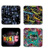 Whats Your Kick Music Lover Audio Cassette With Music Quotes Printed Set of 4 Coaster With Metal Stand
