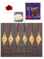 BHAKTI 2 SHAKTI MAKING WORSHIP SPECIAL Rakhi for brother | Bhaiya ki rakhi | Fancy rakhi for men with roli & akshat | Large Moti surrounding Silver Diamonds | Pack of 6 | With Chocolate Shots