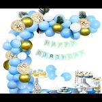 SV Traders Happy Birthday Decoration Blue Theme Combo Kit Of 57 Pcs-Blue Bunting Banner(13)+Golden Confetti Balloons(4)+Balloons Pastel Blue(30)+Golden(5)+White(5)