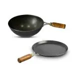 The Indus Valley Pre-Seasoned Iron Cookware Set | Tawa (26 cm) + Wok (25.4 cm/2.2L) | Kitchen Cooking Combo Pots and Pans Set of 2Pcs | Naturally Nonstick