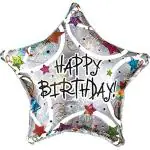 Hippity Hop Rubber Multicolor Happy Birthday Printed Silver Star Shape Foil Balloon