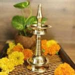 PUJACRAFT Brass Kerala Vilakku, Yellow 8.5 x 20.5 cm