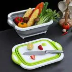 ANJ EKART 3 in 1 Fruit and Vegetable Basket Cutting pad Wash Folding Basket