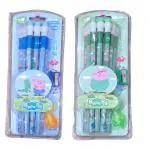 AMB Boys Peppaa Stationery Set of 12 HB Pencils, Sharpener, Eraser & Pencil Cap | Birthday Return Gift |School Supply Set(pack of 2) Boys