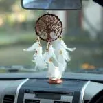 DULI Handmade White Down and Feather Fill Tree of Life Car Hanging Dreamcatcher