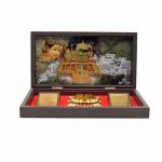 pujaNpujari Gold Plated Mata Vaishno Devi Photo Frame with Shubh Labh Charan Paduka for Pooja Room, Return Pooja Gift Box Set