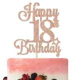 Festiko Happy 18th Birthday Cake Topper, Cheers To 18 Years, Hello 18, 18th Birthday Anniversary Party Decorations Rose Gold Glitter