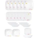 CORELLE Pack of 21 Glass Square Round Elegant City Dinner Set (Multicolor, Microwave Safe)