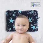 Kradyl Kroft Baby Head Shaping Pillow with 100% Cotton Removable Cover | Applr Biogen Foam Construct | New Born Pillow for Flat Head Prevention (Born Star Navy)