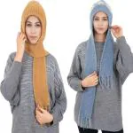 AYODvati Women Warm and Soft Winter Woolen Muffler Cap, Attached Scarf Cap Combo for Girls and Women (Classic Plain)