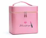 FlyKonix- PU Leather 18 Cms Makeup Organizer Cosmetic Makeup Kit Storage Organizer for Women (Light Pink)