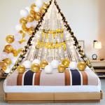 Zyozique Birthday Decorations Items - Foil Banner, Balloons, Rice Light, White Net Curtain (Pack Of 27)