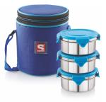 SUNLIFE - Decent 3Pc Insulated Lunch Pack - 3Pc Stainless Steel Containers (Lock-N-Lock) Lunch Box (Blue)