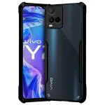 Fashionury TPU+Plastic Shockproof Crystal Clear Back Cover Case for Vivo Y21 2021 360 Degree Protection Protective Design Transparent Back Cover Case for Vivo Y21 2021 (Black Bumper)