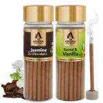 Click to open expanded view VIDEO The Aroma Factory Dhoop batti (Jasmine & Chocolate, Santal & Vanilla) No Bamboo Herbal Dhoop Sticks with Incense Holder, 2 Bottle x 100g