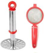Urban Buy Steel Potato Masher With Tea Strainer Kitchen Tool Set 2 Pc