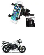 QiisX X-Grip Mobile Phone Holder with USB Charger Bike Mobile Holder for TVS Apache RTR 180