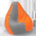 Biggie Bean Bag with Beans Filled - Size : L - Bean Bag with Beans - Designed by : ScottyTravis London - Color: Light Grey Orange - Best Bean Bag for Living Room - Pre-filled with Beans - Ready to use