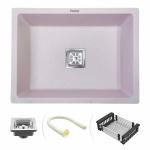 Ruhe Sand Rosa Quartz Single Bowl 24x18x9 inches Kitchen Sink | Square Quartz Single Bowl Kitchen Sink | Matt Finish | Including Sink Coupling/Waste pipe/Strainer
