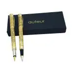 Auteur SHARANGA Gold Brass Blue Ink Fountain Ink Pen & Roller Ball Pen (Pack Of 2)