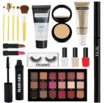 LADYEYE Best Makeup Kit Combo Set Of Eyeshadow Palette, Mascara, Eyelashes, Kajal, Foundation, Compact Powder, Primer, Lipstick, Nail Paint & 5 Makeup Brushes