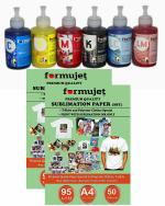 Formujet Combo pack of Sublimation Ink & Sublimation Paper_ DTP SUB_6ColorInk_100g for Epson Printer L800, L1800, L810, L805 and Heat Transfer Paper(A4 X 50, 100 Sheet)