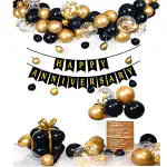 SpecialYou.in Black and Golden Theme Happy Anniversary Balloon Decoration Items for Couples- Set of 28 Items