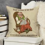 Indigifts Grandfather Birthday Gifts Grandpa Knows Everything Quote Grandfather Illustration Beige Cushion Cover 12x12 inches with Filler - Gift for Grandparents Anniversary, Dada-Nana-Birthday