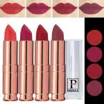 PERPAA Antique Velvet Stick Lipstick, Enreached with Jojoba Oil, Shea Butter Pack of 4 Lipsticks, Shade-Red Apple,Ruby Magenta,Rose Red,Light Orange