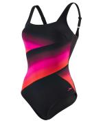 Speedo Women Black, Pink Synthetic Female Swimwear Auragleam One Piece (L)