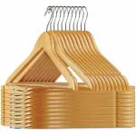 LEOPAX Bamboo Shirt Hangers with Metal Clips | 360 Swivel Hook | Smooth Finish Solid Wooden Hanger for Jeans, Skirt, Pant,Slacks, Tank Tops, Brown, Set of 6