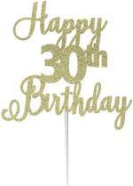 Festiko Glitter Gold Happy 30th Birthday Scriptted Letter Cake Topper For Birthday, Anniversary